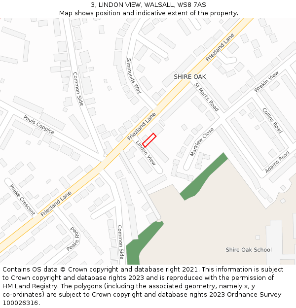 3, LINDON VIEW, WALSALL, WS8 7AS: Location map and indicative extent of plot