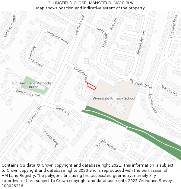 3, LINGFIELD CLOSE, MANSFIELD, NG18 3LW: Location map and indicative extent of plot