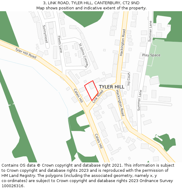 3, LINK ROAD, TYLER HILL, CANTERBURY, CT2 9ND: Location map and indicative extent of plot