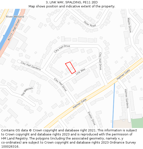 3, LINK WAY, SPALDING, PE11 2ED: Location map and indicative extent of plot