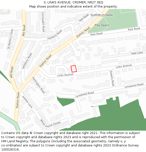 3, LINKS AVENUE, CROMER, NR27 0EQ: Location map and indicative extent of plot