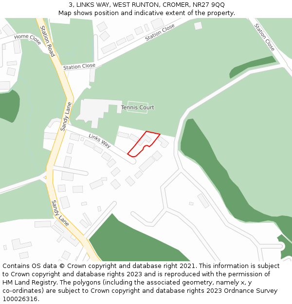 3, LINKS WAY, WEST RUNTON, CROMER, NR27 9QQ: Location map and indicative extent of plot