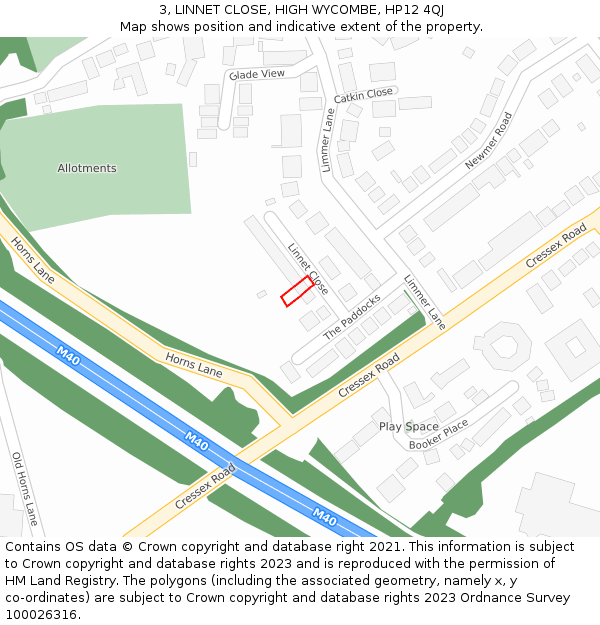 3, LINNET CLOSE, HIGH WYCOMBE, HP12 4QJ: Location map and indicative extent of plot