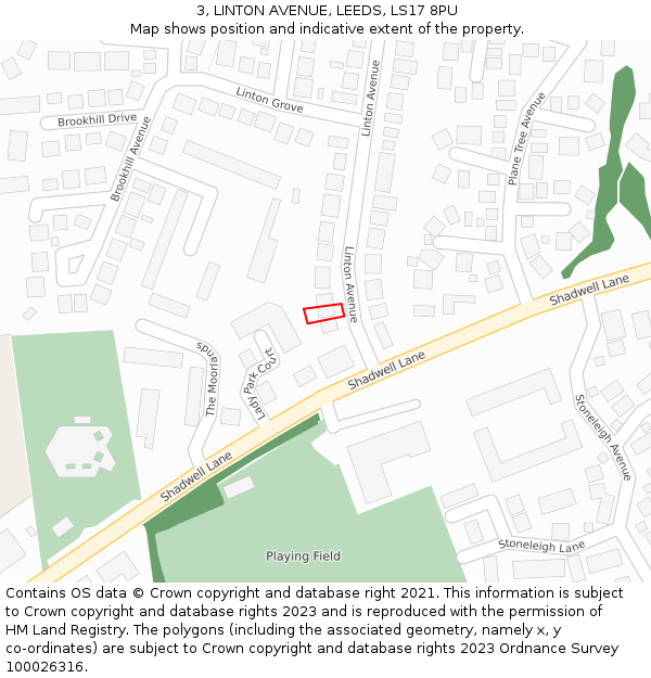 3, LINTON AVENUE, LEEDS, LS17 8PU: Location map and indicative extent of plot