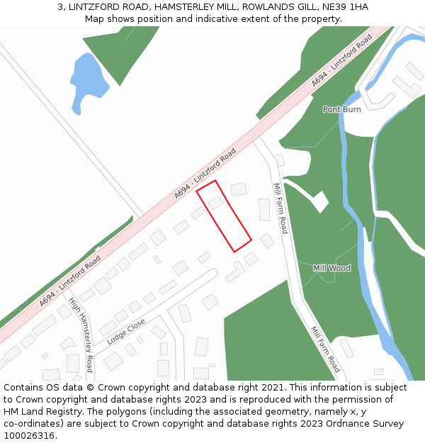 3, LINTZFORD ROAD, HAMSTERLEY MILL, ROWLANDS GILL, NE39 1HA: Location map and indicative extent of plot