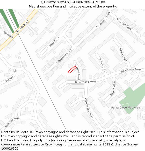 3, LINWOOD ROAD, HARPENDEN, AL5 1RR: Location map and indicative extent of plot