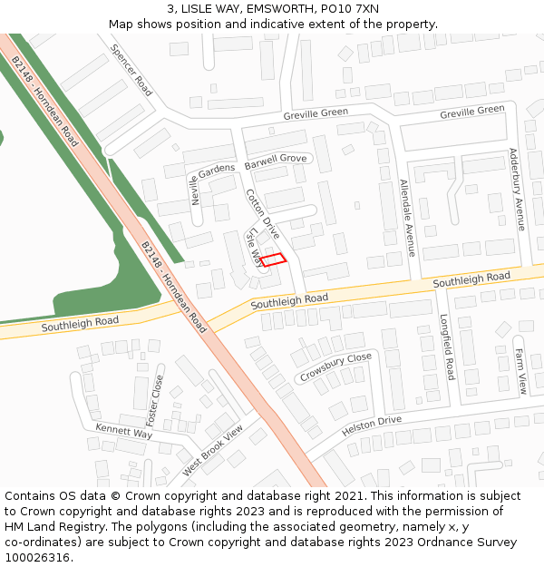 3, LISLE WAY, EMSWORTH, PO10 7XN: Location map and indicative extent of plot