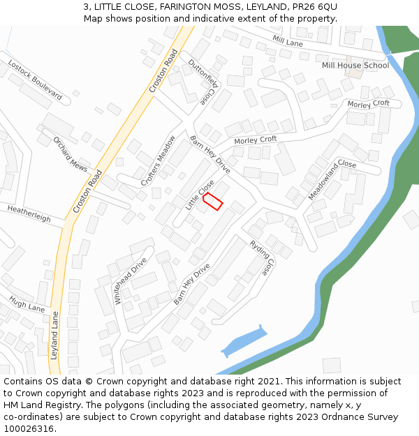 3, LITTLE CLOSE, FARINGTON MOSS, LEYLAND, PR26 6QU: Location map and indicative extent of plot