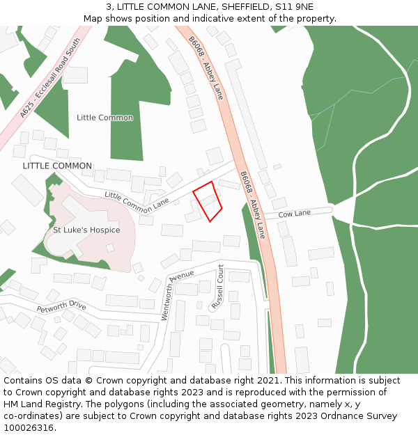 3, LITTLE COMMON LANE, SHEFFIELD, S11 9NE: Location map and indicative extent of plot