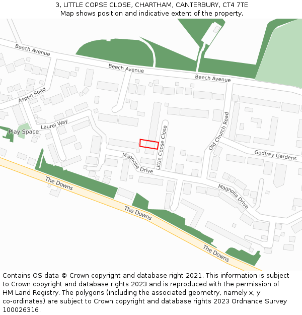 3, LITTLE COPSE CLOSE, CHARTHAM, CANTERBURY, CT4 7TE: Location map and indicative extent of plot