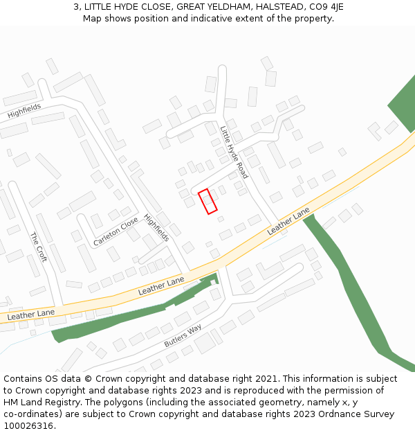 3, LITTLE HYDE CLOSE, GREAT YELDHAM, HALSTEAD, CO9 4JE: Location map and indicative extent of plot