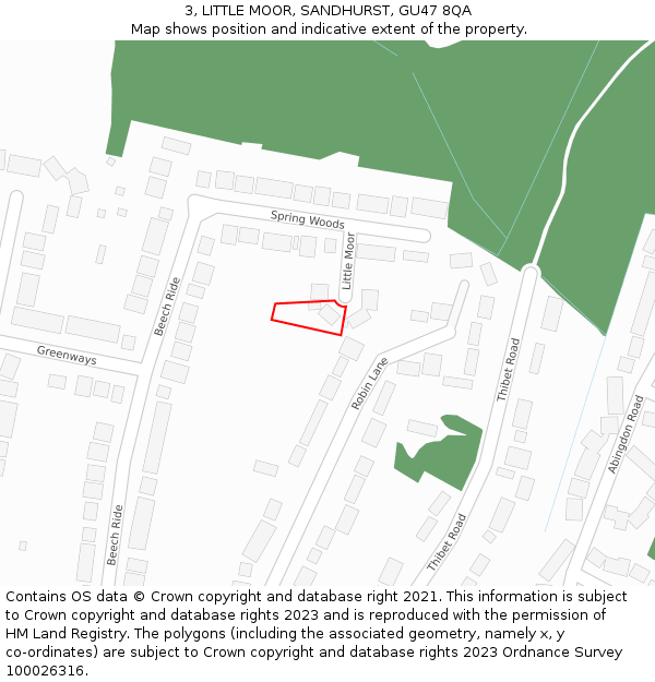 3, LITTLE MOOR, SANDHURST, GU47 8QA: Location map and indicative extent of plot