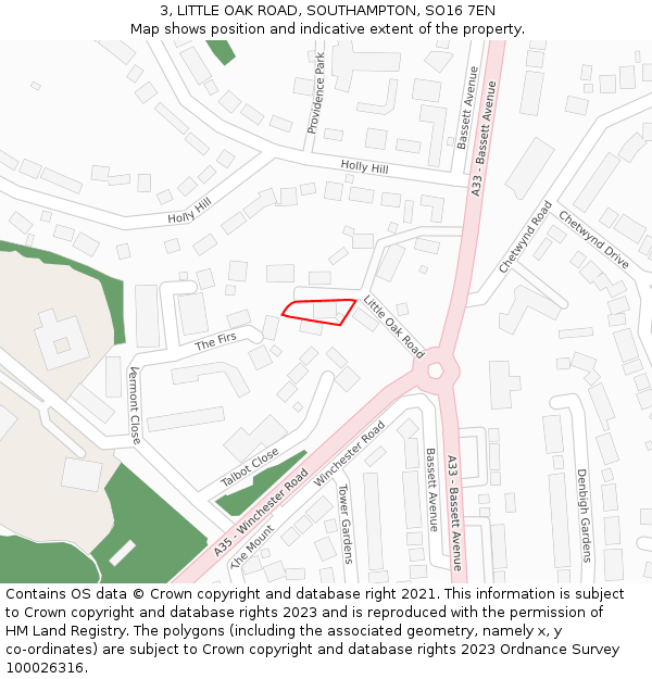 3, LITTLE OAK ROAD, SOUTHAMPTON, SO16 7EN: Location map and indicative extent of plot