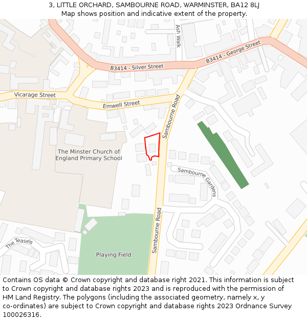 3, LITTLE ORCHARD, SAMBOURNE ROAD, WARMINSTER, BA12 8LJ: Location map and indicative extent of plot