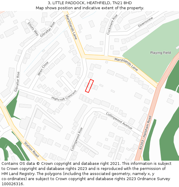 3, LITTLE PADDOCK, HEATHFIELD, TN21 8HD: Location map and indicative extent of plot