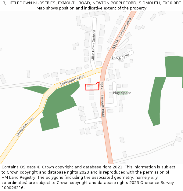 3, LITTLEDOWN NURSERIES, EXMOUTH ROAD, NEWTON POPPLEFORD, SIDMOUTH, EX10 0BE: Location map and indicative extent of plot
