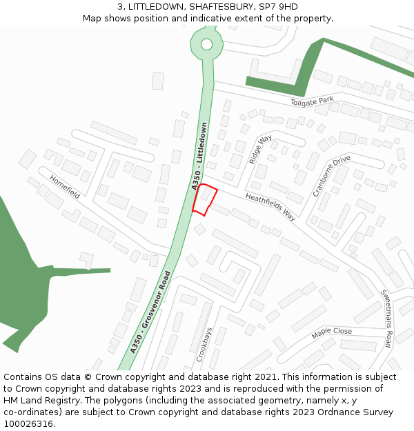 3, LITTLEDOWN, SHAFTESBURY, SP7 9HD: Location map and indicative extent of plot