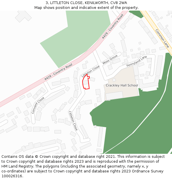 3, LITTLETON CLOSE, KENILWORTH, CV8 2WA: Location map and indicative extent of plot