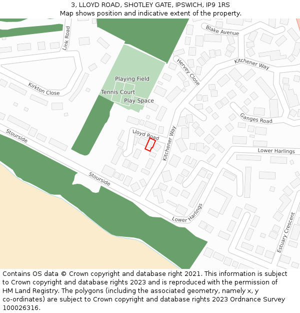 3, LLOYD ROAD, SHOTLEY GATE, IPSWICH, IP9 1RS: Location map and indicative extent of plot