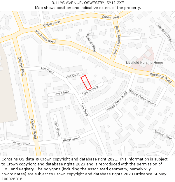 3, LLYS AVENUE, OSWESTRY, SY11 2XE: Location map and indicative extent of plot