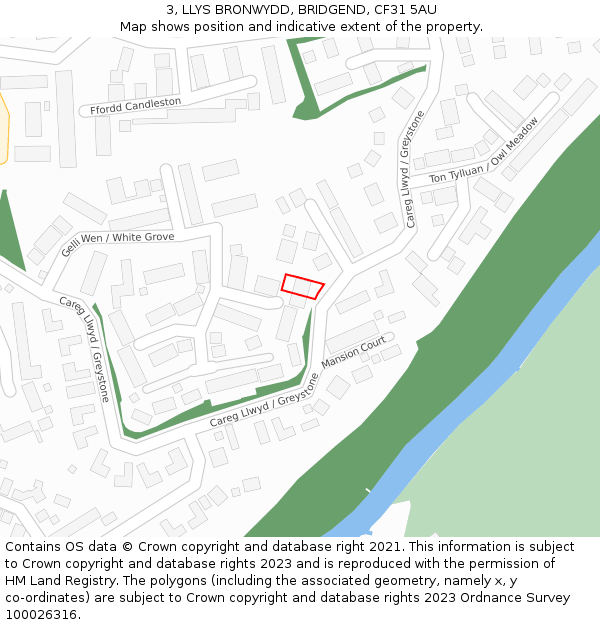 3, LLYS BRONWYDD, BRIDGEND, CF31 5AU: Location map and indicative extent of plot