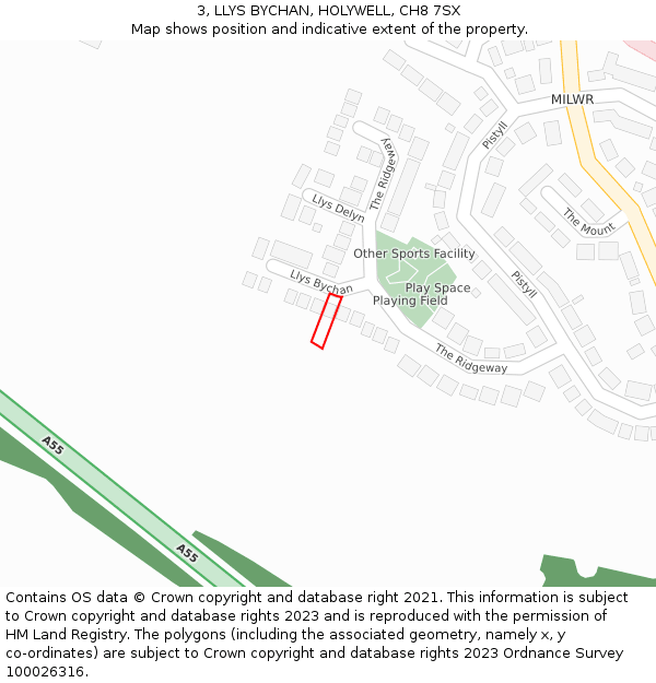 3, LLYS BYCHAN, HOLYWELL, CH8 7SX: Location map and indicative extent of plot