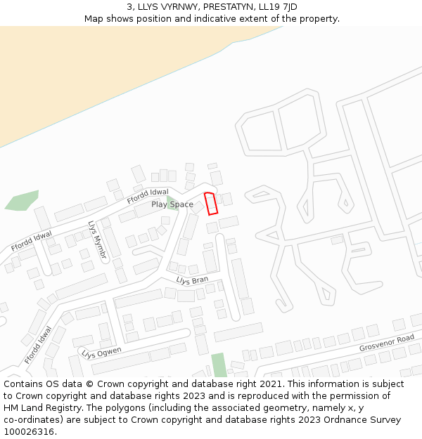 3, LLYS VYRNWY, PRESTATYN, LL19 7JD: Location map and indicative extent of plot
