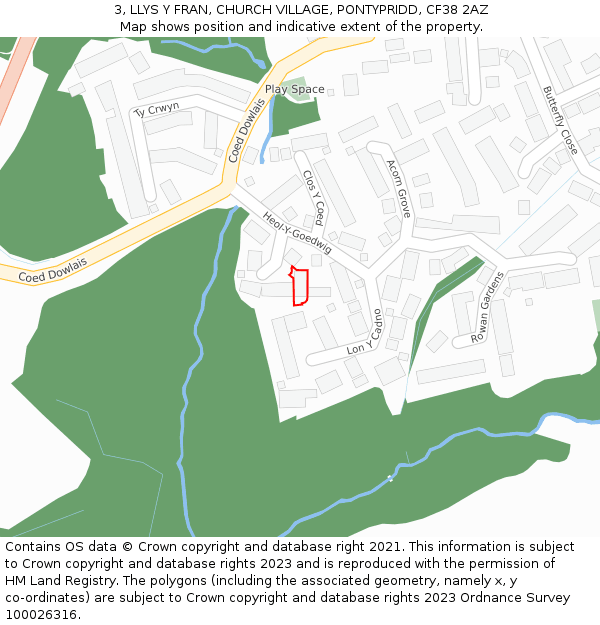 3, LLYS Y FRAN, CHURCH VILLAGE, PONTYPRIDD, CF38 2AZ: Location map and indicative extent of plot