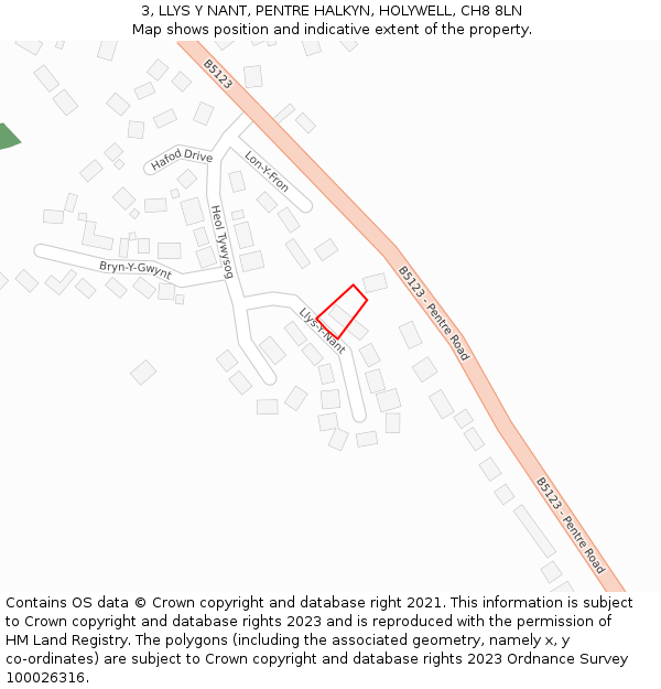 3, LLYS Y NANT, PENTRE HALKYN, HOLYWELL, CH8 8LN: Location map and indicative extent of plot