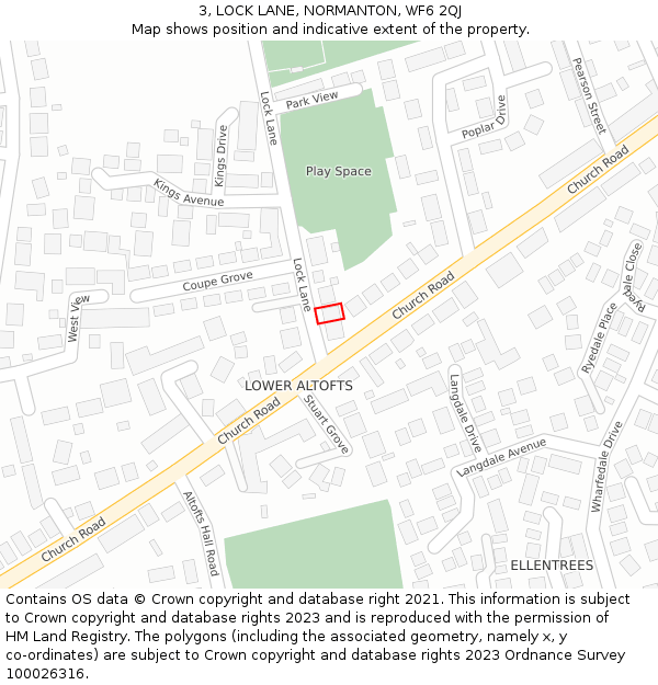 3, LOCK LANE, NORMANTON, WF6 2QJ: Location map and indicative extent of plot
