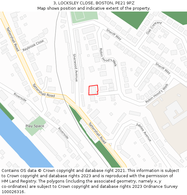 3, LOCKSLEY CLOSE, BOSTON, PE21 9PZ: Location map and indicative extent of plot
