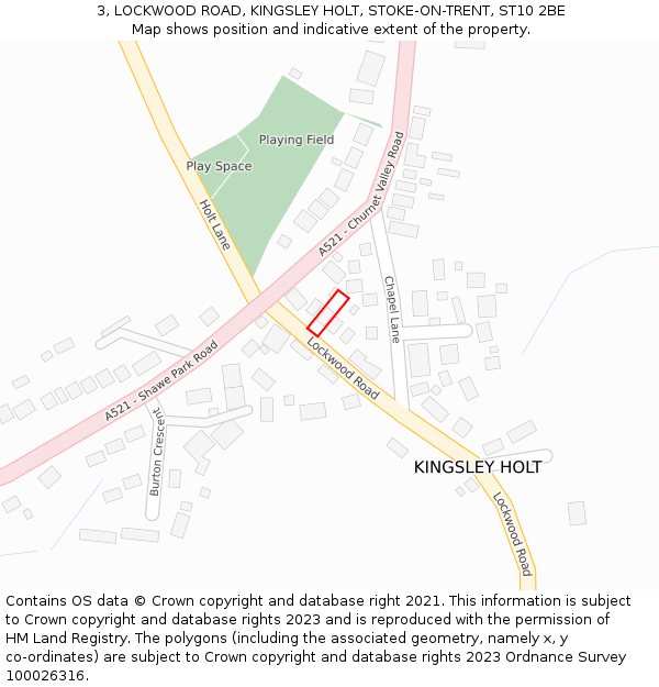 3, LOCKWOOD ROAD, KINGSLEY HOLT, STOKE-ON-TRENT, ST10 2BE: Location map and indicative extent of plot