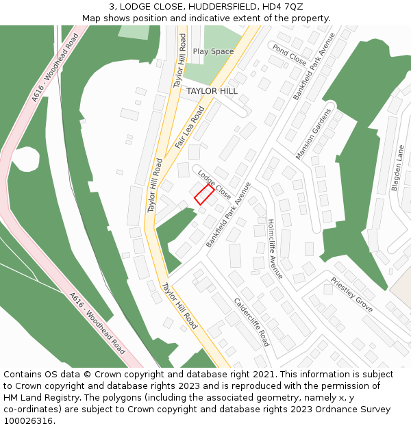 3, LODGE CLOSE, HUDDERSFIELD, HD4 7QZ: Location map and indicative extent of plot