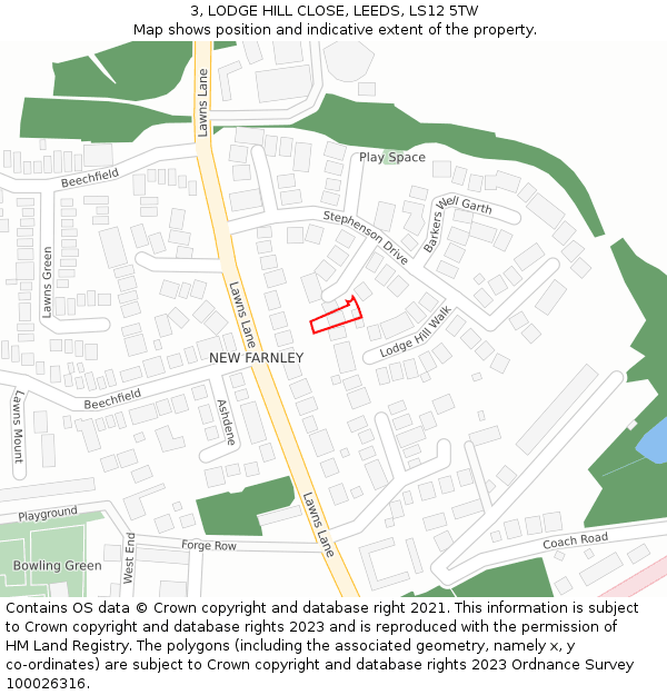 3, LODGE HILL CLOSE, LEEDS, LS12 5TW: Location map and indicative extent of plot