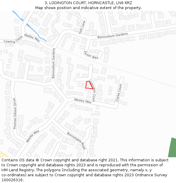 3, LODINGTON COURT, HORNCASTLE, LN9 6RZ: Location map and indicative extent of plot