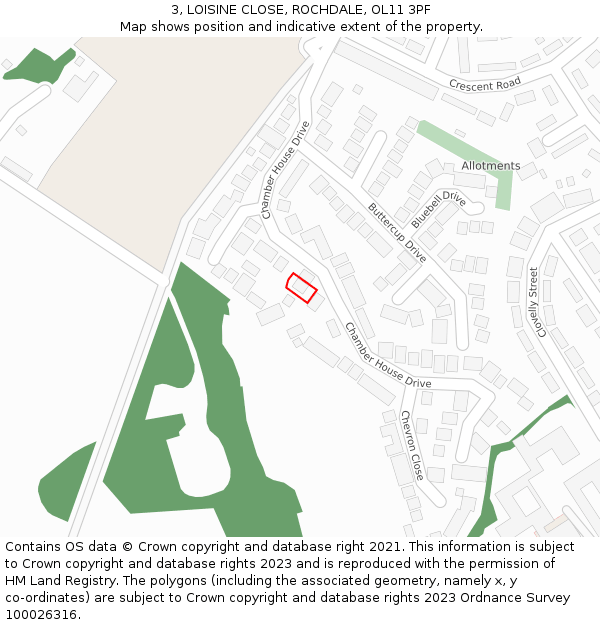 3, LOISINE CLOSE, ROCHDALE, OL11 3PF: Location map and indicative extent of plot