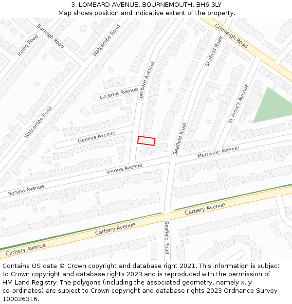 3, LOMBARD AVENUE, BOURNEMOUTH, BH6 3LY: Location map and indicative extent of plot