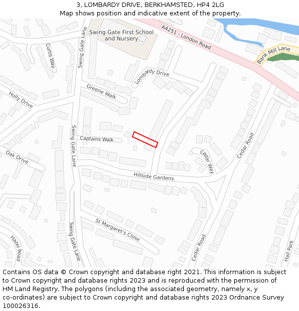 3, LOMBARDY DRIVE, BERKHAMSTED, HP4 2LG: Location map and indicative extent of plot