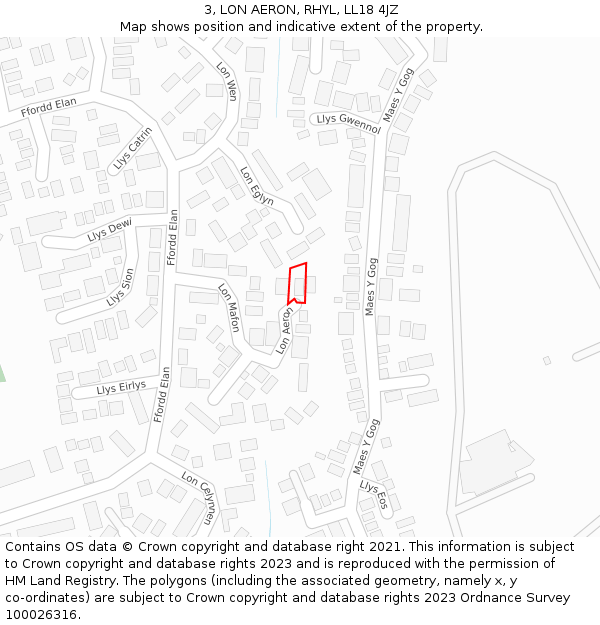 3, LON AERON, RHYL, LL18 4JZ: Location map and indicative extent of plot