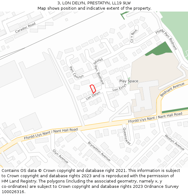 3, LON DELYN, PRESTATYN, LL19 9LW: Location map and indicative extent of plot