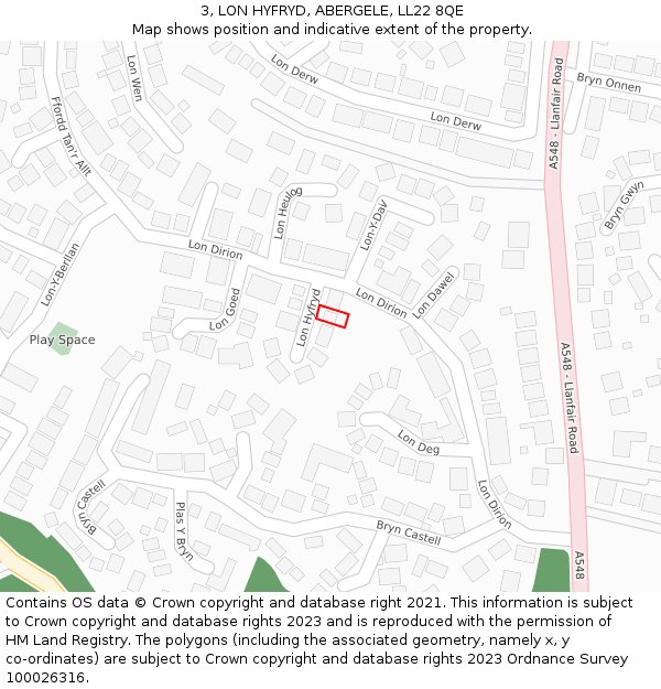 3, LON HYFRYD, ABERGELE, LL22 8QE: Location map and indicative extent of plot