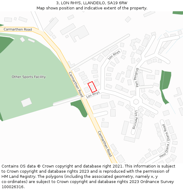 3, LON RHYS, LLANDEILO, SA19 6RW: Location map and indicative extent of plot