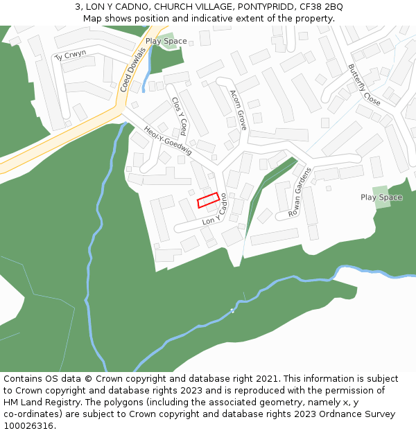 3, LON Y CADNO, CHURCH VILLAGE, PONTYPRIDD, CF38 2BQ: Location map and indicative extent of plot