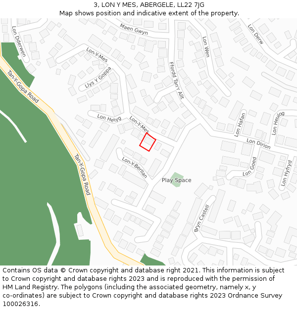 3, LON Y MES, ABERGELE, LL22 7JG: Location map and indicative extent of plot