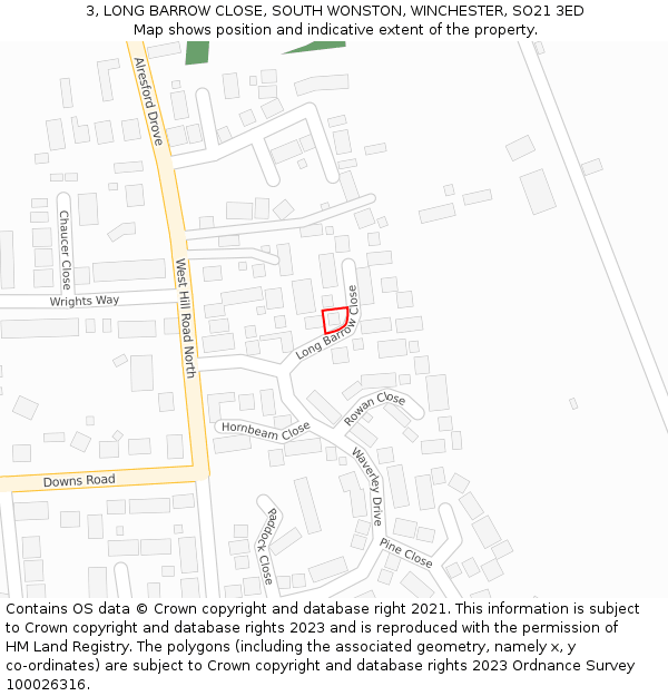 3, LONG BARROW CLOSE, SOUTH WONSTON, WINCHESTER, SO21 3ED: Location map and indicative extent of plot