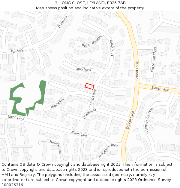 3, LONG CLOSE, LEYLAND, PR26 7AB: Location map and indicative extent of plot