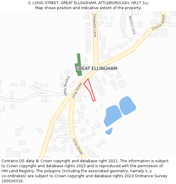 3, LONG STREET, GREAT ELLINGHAM, ATTLEBOROUGH, NR17 1LL: Location map and indicative extent of plot