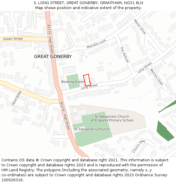 3, LONG STREET, GREAT GONERBY, GRANTHAM, NG31 8LN: Location map and indicative extent of plot