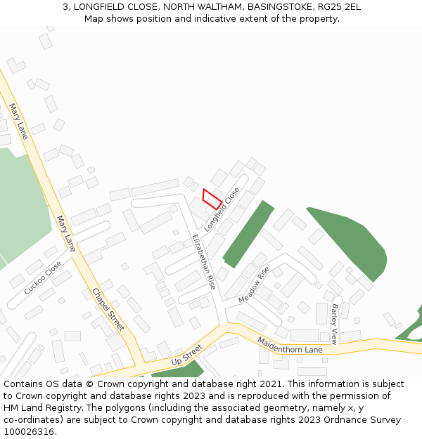 3, LONGFIELD CLOSE, NORTH WALTHAM, BASINGSTOKE, RG25 2EL: Location map and indicative extent of plot