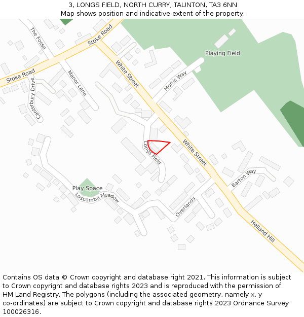 3, LONGS FIELD, NORTH CURRY, TAUNTON, TA3 6NN: Location map and indicative extent of plot